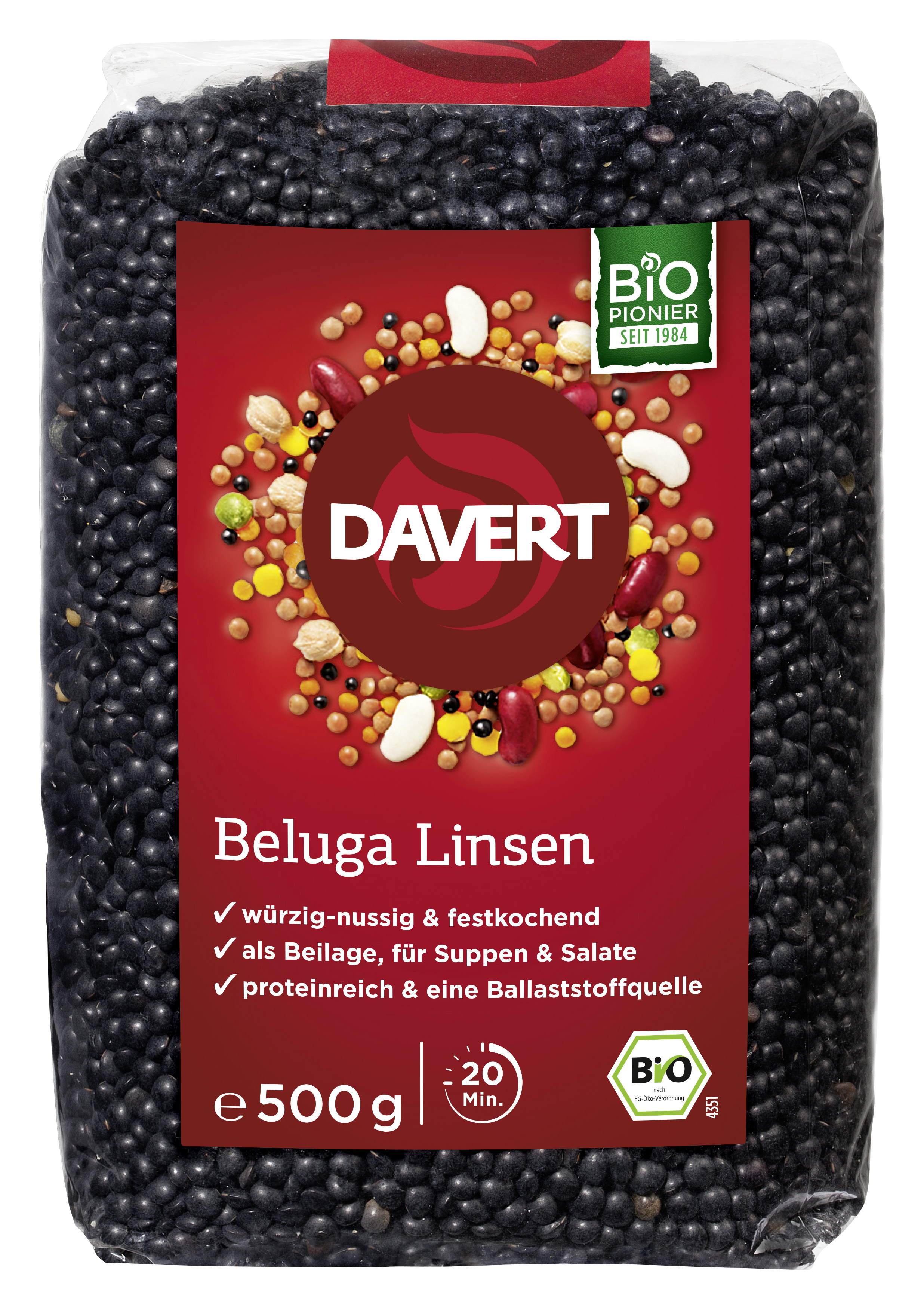 Beluga Linsen, schwarz 500g | Davert Online-Shop | Bio Naturkost