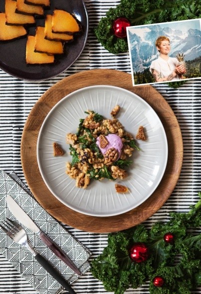 Gersten-Risotto mit Feigen, Grünkohl und Miso-Walnüssen