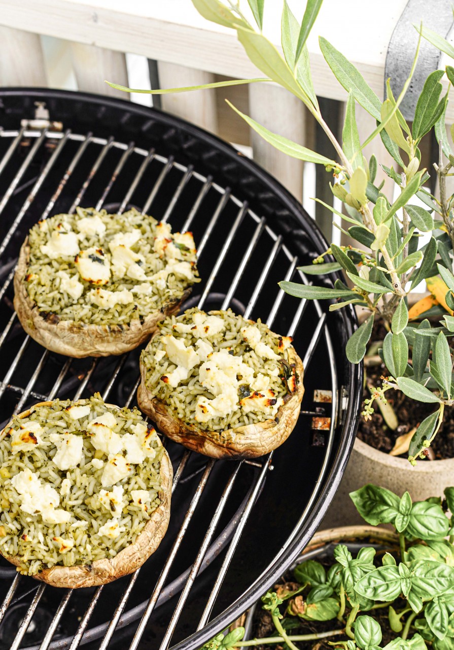 Gefüllte Riesenchampignons mit Pesto Reis