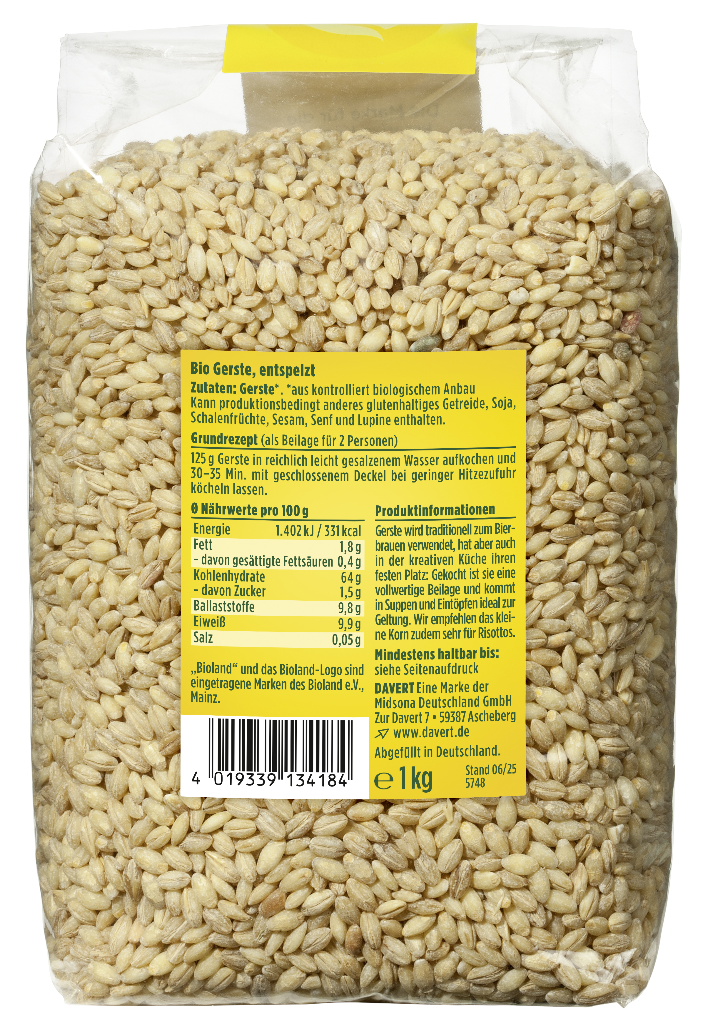 Gerste entspelzt Bioland, 1kg