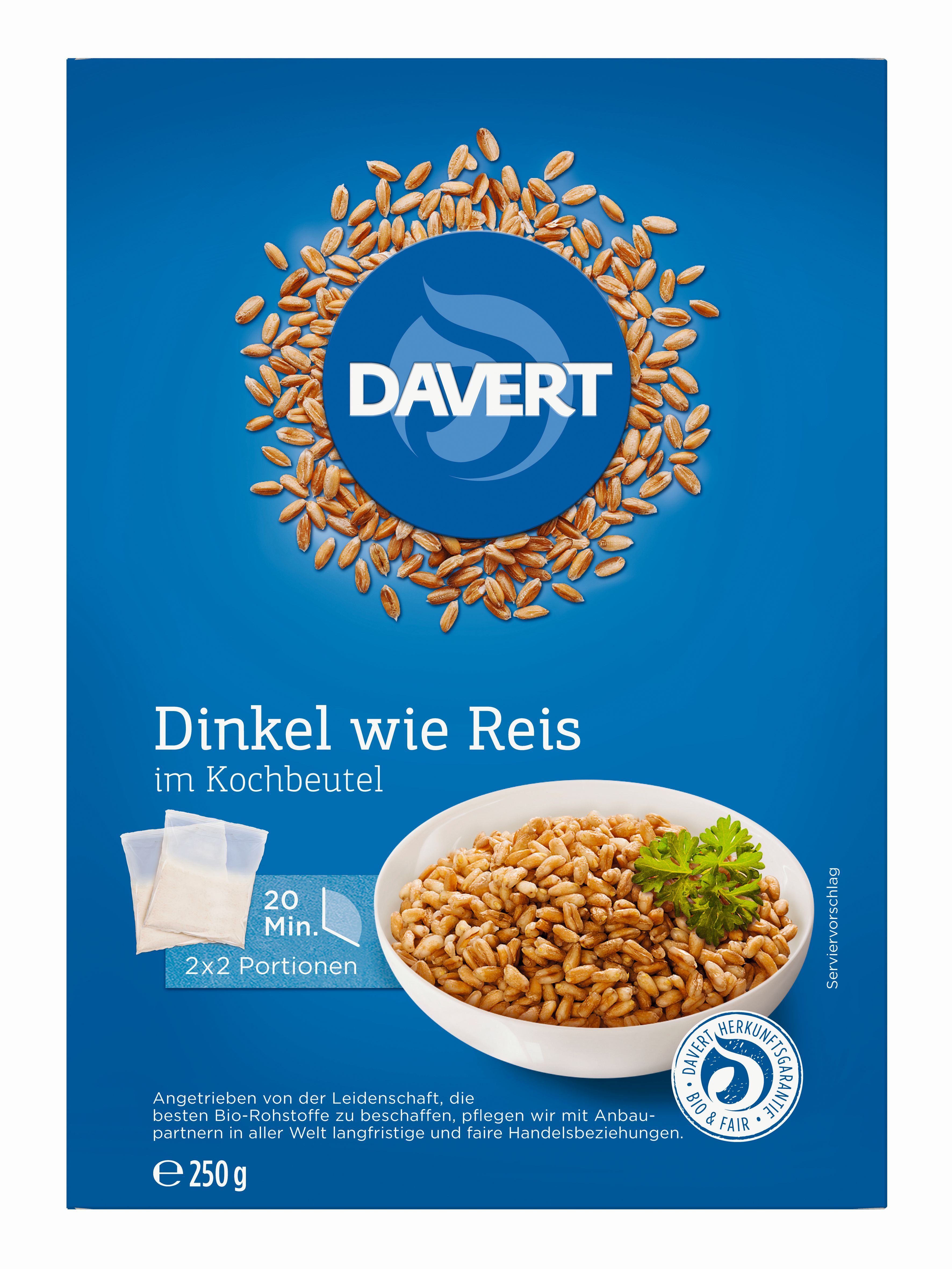 Dinkel wie Reis im Kochbeutel 250g | Davert Online-Shop | Bio Naturkost