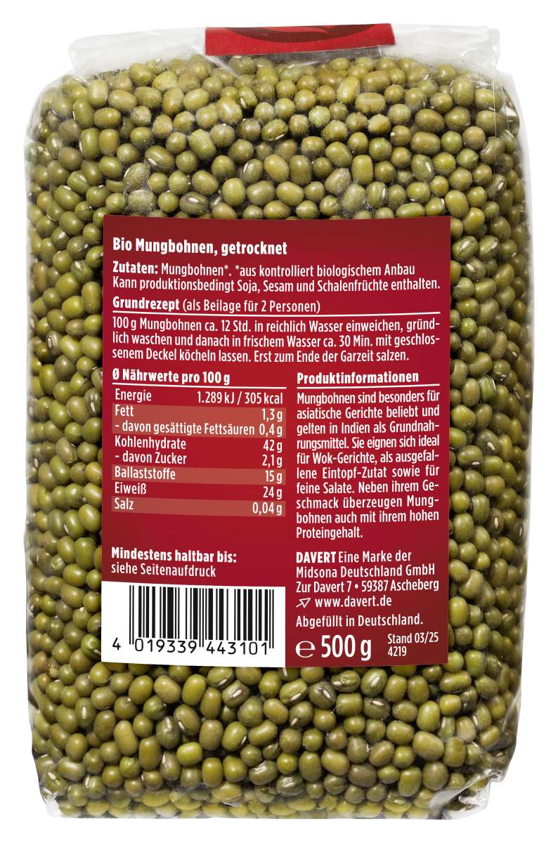Mungbohnen Fair Trade IBD 500g | Davert Online-Shop | Bio Naturkost