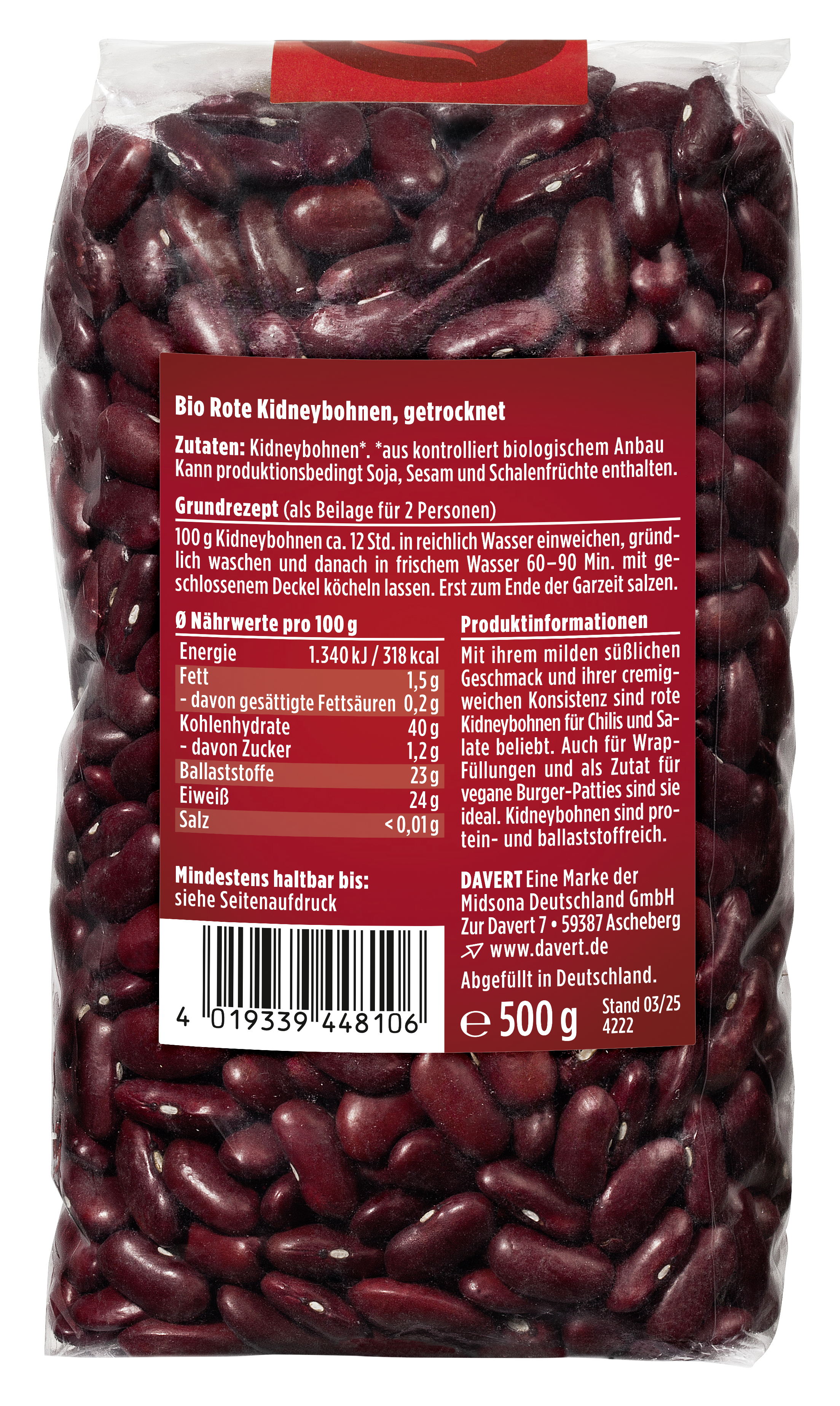 Rote Kidneybohnen Fair Trade IBD 500g | Davert Online-Shop | Bio Naturkost