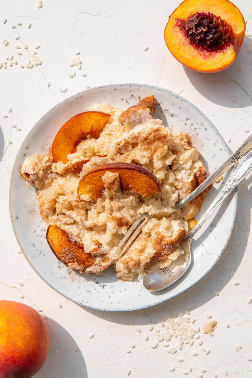 Milchreisauflauf mit Pfirsich